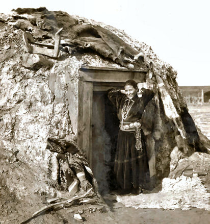 Navajo Woman in door of her hogan, 1925